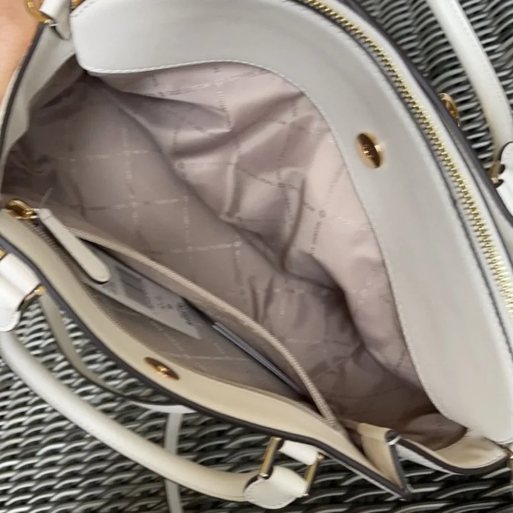Michael Kors Daria Large Satchel Bag Leather Light Cream